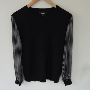DKNY Black Sweater with Striped Sleeves